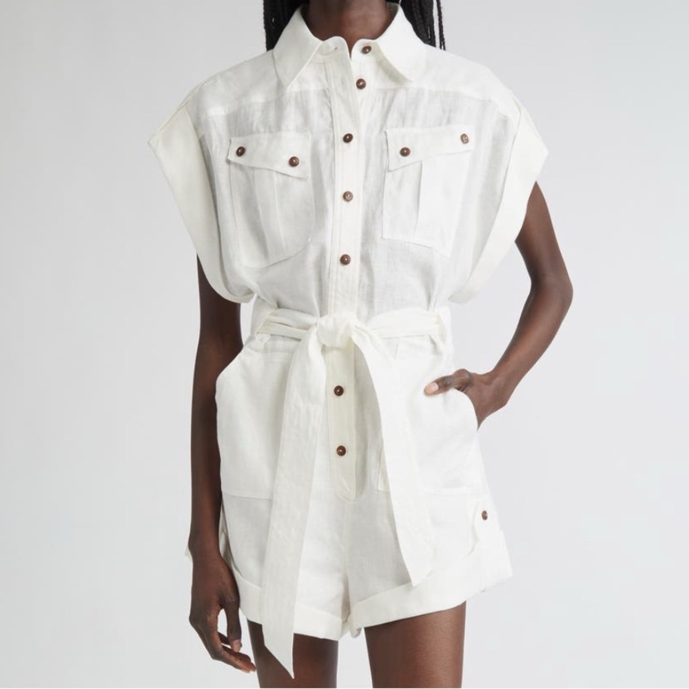 Zimmermann White Linen Tie-Waist Romper